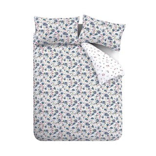 Bijela/plava flanelska posteljina za bračni krevet/za produženi krevet 230x220 cm Ophelia Floral – Bianca