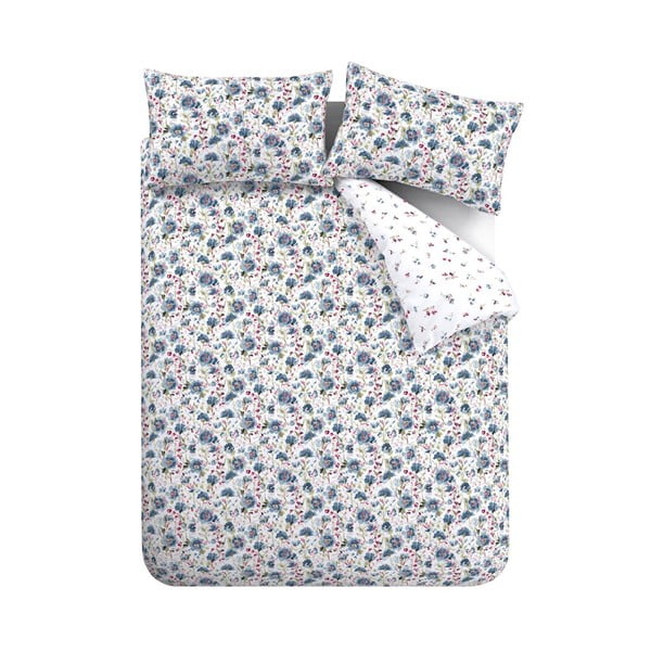 Bijela/plava flanelska posteljina za krevet za jednu osobu 135x200 cm Ophelia Floral – Bianca-image-2