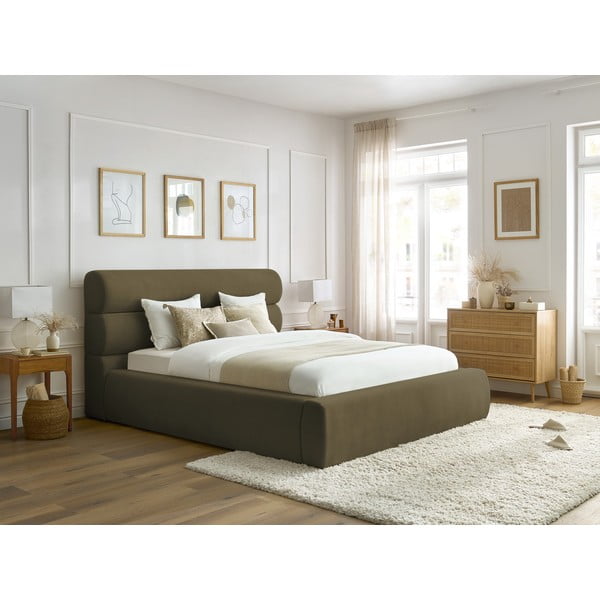 Tamno zeleni tapecirani bračni krevet s prostorom za pohranu s podnicom 160x200 cm Jagna – Bobochic Paris-image-1