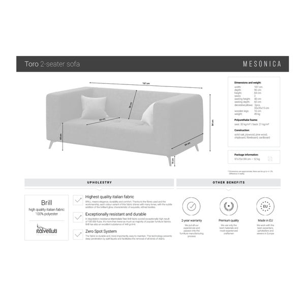 Crna sofa MESONICA Toro, 187 cm-image-3