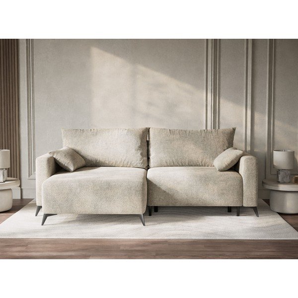 Bež sklopiva/s prostorom za odlaganje kutna garnitura od šenila (s lijevim kutom/s ležaljkom) Leon – Maison de Rêve-image-1