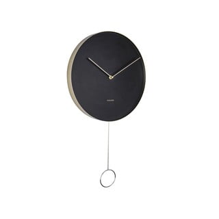 Crni zidni sat s klatnom Karlsson Pendulum, ø 34 cm