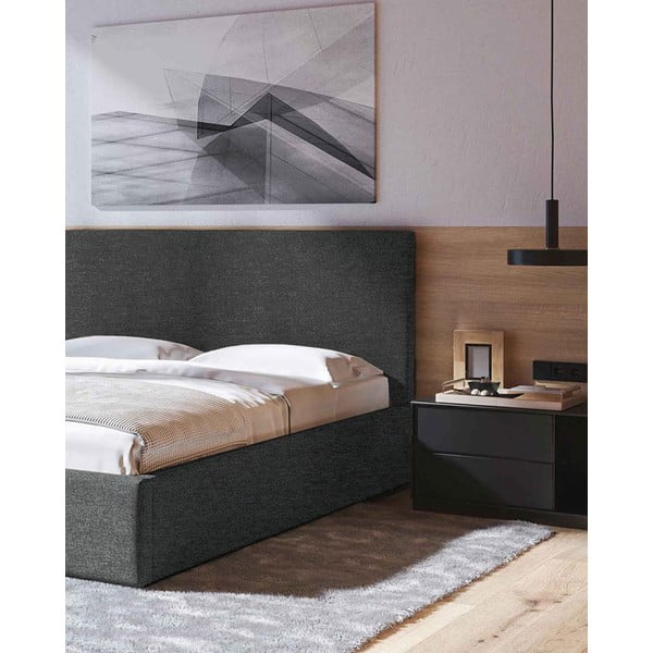 Antracitno sivi tapecirani bračni krevet s prostorom za pohranu s podnicom 180x200 cm Bufo – MESONICA-image-4