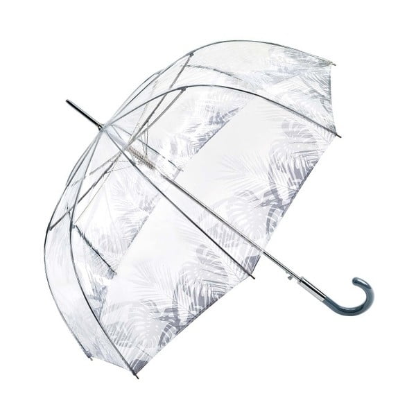 Prozirni štapićasti kišobran sa sivim detaljima Birdcage Tropical Leaves, ⌀ 86 cm