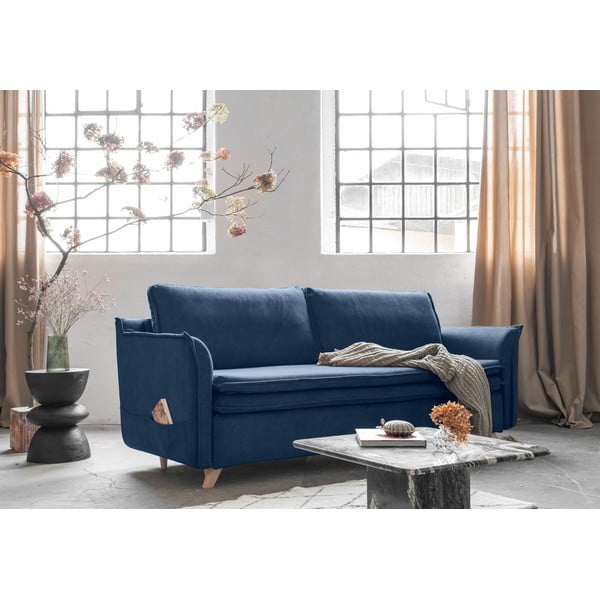 Tamno plava baršunasti sklopiva sofa 225 cm Charming Charlie – Miuform-image-3