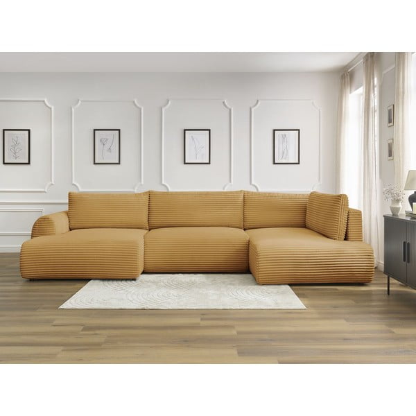 Senf žuta sklopiva/s prostorom za odlaganje kutna garnitura od samta (s desnim kutom/u obliku slova "U") Lucien – Bobochic Paris-image-1