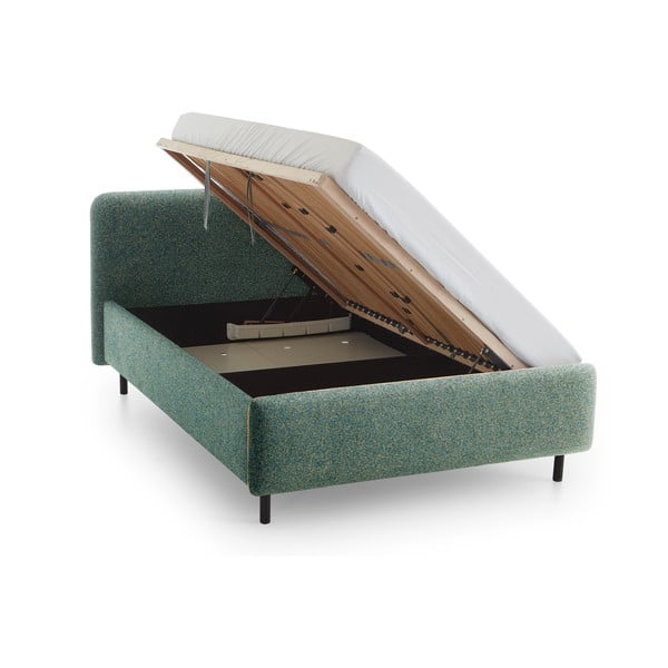 Tamno zeleni tapecirani bračni krevet s prostorom za odlaganje s podnicom 140x200 cm Primo – Meise Möbel-image-3