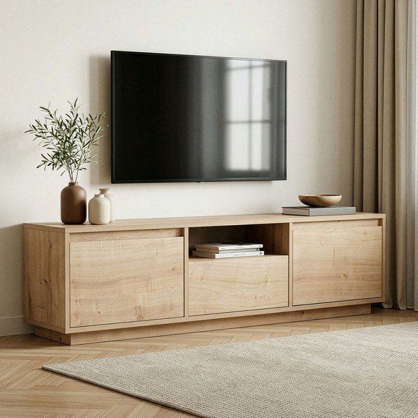 TV komoda u dekoru hrasta u prirodnoj boji 160x42x30 cm Sentinel – Kalune Design-image-1