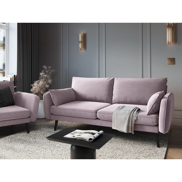Svjetloružičasta sofa od baršuna s crnim nogama Kooko Home Lento, 198 cm-image-1