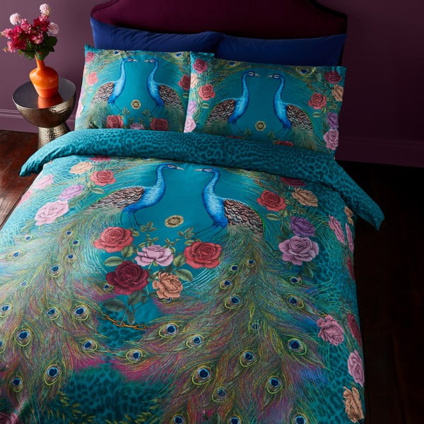 Plavozelena posteljina za krevet za jednu osobu od pamučnog satena 135x200 cm Xanadu Peacock – Matthew Williamson-image-4