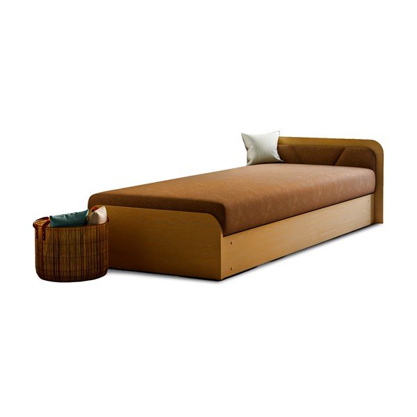 Oker žuti/smeđi tapecirani/od iverice krevet s prostorom za odlaganje s madracem 80x190 cm Parys – ELTAP