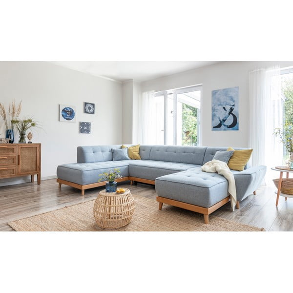 Svijetloplava kutna garnitura na razvlačenje u obliku slova "U" Miuform Dazzling Daisy, lijevi kut-image-4