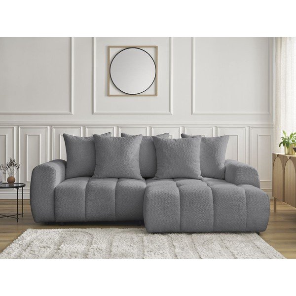 Siva sklopiva/s prostorom za odlaganje kutna garnitura od bouclé tkanine (s desnim kutom/s ležaljkom) Roxelane – Bobochic Paris-image-1