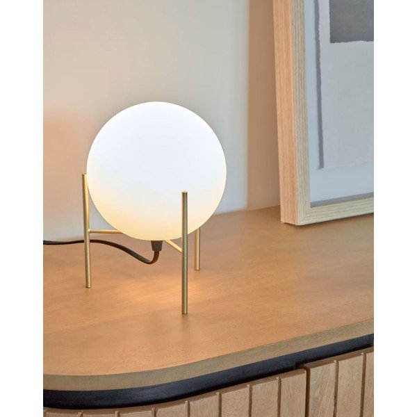 Stolna lampa sa staklenim sjenilom u bijelo-zlatnoj boji (visina 22 cm) Seina - Kave Home-image-1