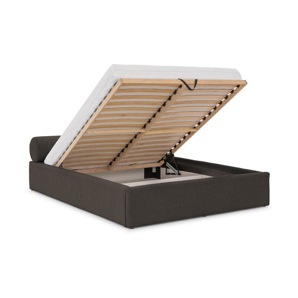 Tamno sivi tapecirani bračni krevet s prostorom za odlaganje s podnicom 140x200 cm Cille – Ropez-image-2