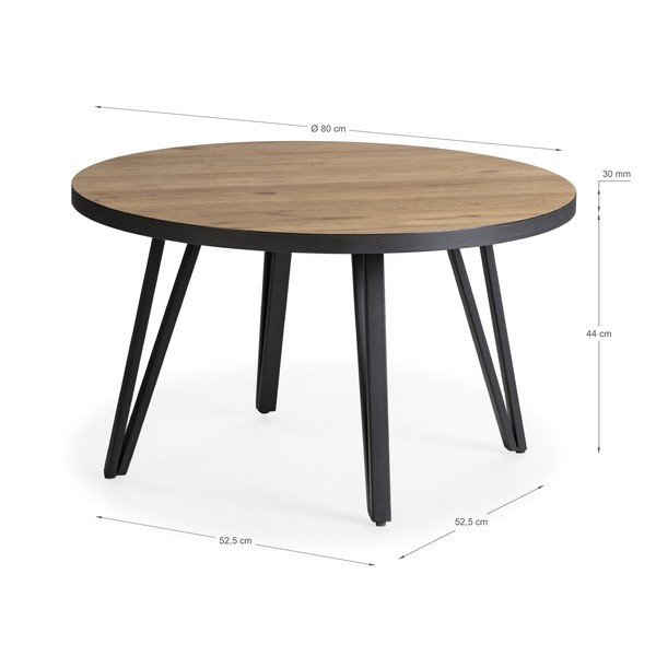 Crni/u prirodnoj boji okrugao stolić za kavu s pločom stola u dekoru hrasta ø 80 cm Sindi – Marckeric-image-3