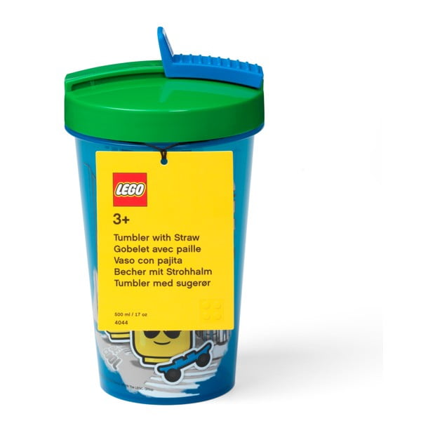 Plava čaša sa zelenim poklopcem i slamkom LEGO® Iconic, 500 ml-image-1
