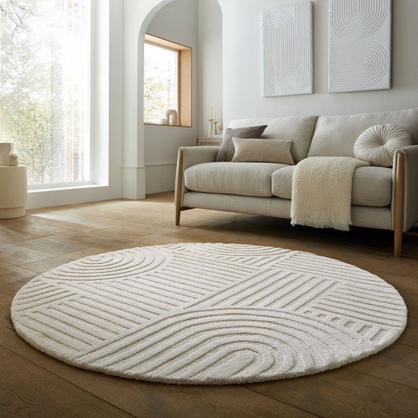 Ručno rađen vunen okrugao tepih boje slonovače ø 160 cm Zen Garden – Flair Rugs-image-1