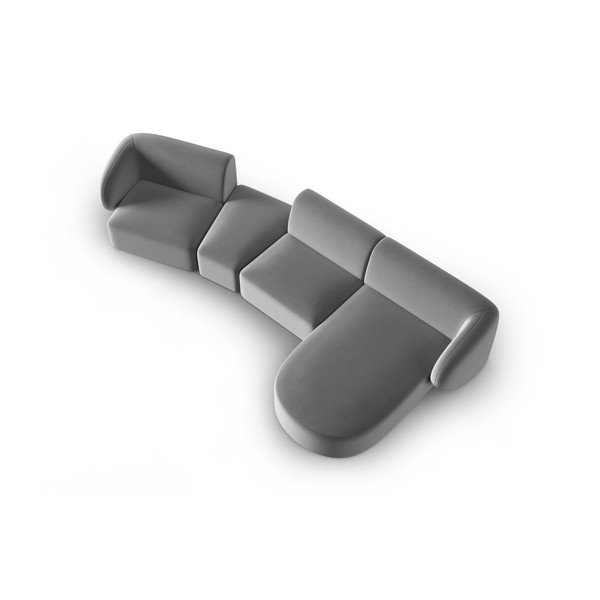 Siva baršunasti kutna garnitura (s desnim kutom/s ležaljkom) Paolo – Milo Casa-image-1