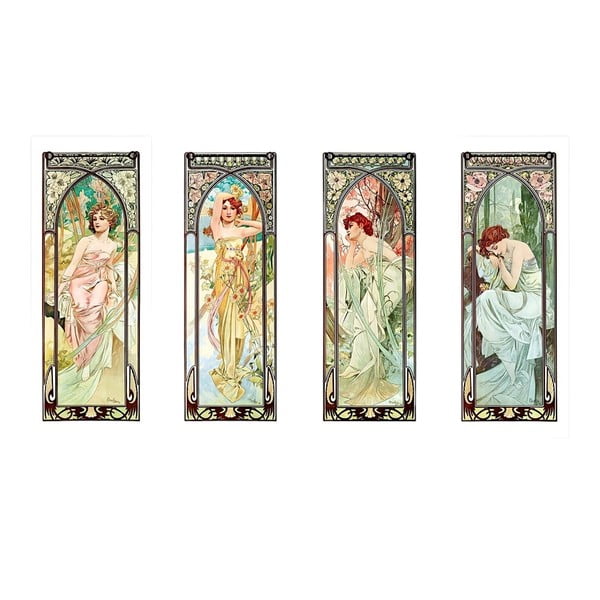 Set s 4 reprodukcije slika Alfons Mucha - Times of Day, 40 x 100 cm