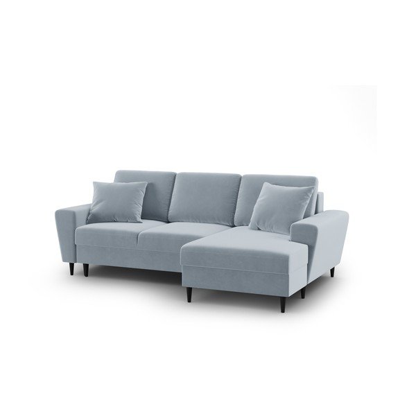 Svijetlo plava baršunasti sklopiva/s prostorom za odlaganje kutna garnitura (s desnim kutom/s ležaljkom) Kyoto – Cosmopolitan Design-image-1