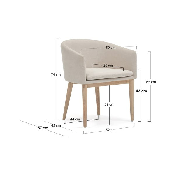 Krem podstavljena blagovaonska stolica s naslonima za ruke Harlan – Kave Home-image-3