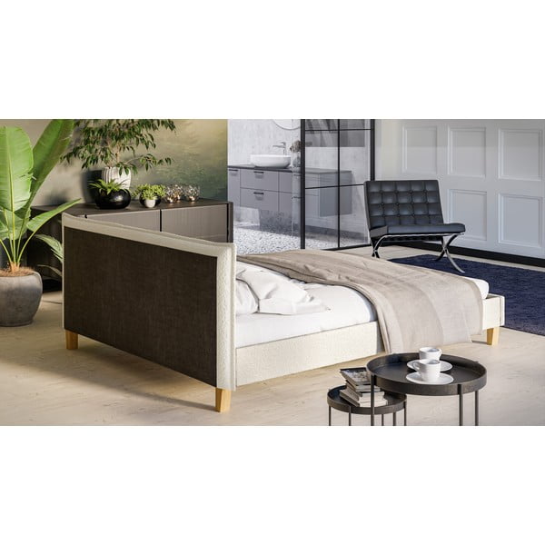 Kremasto tapecirani bračni krevet s letvičastim okvirom 160x200 cm Tina - Ropez-image-3