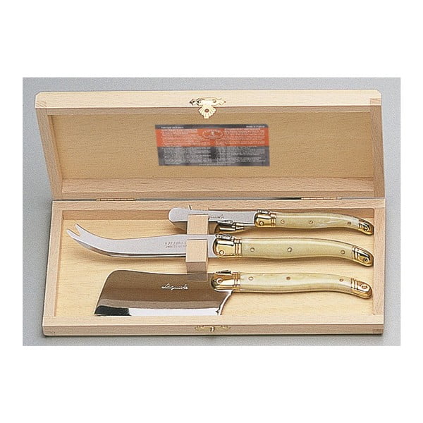 Set od 3 alata za sir u drvenom pakiranju Jean Dubost Brass