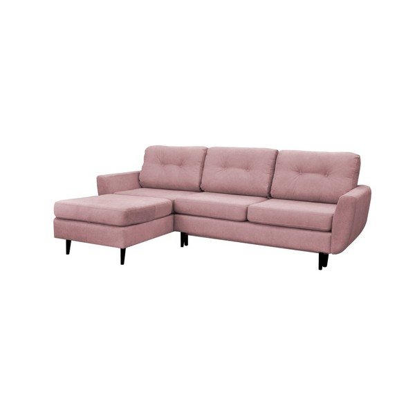 Svijetlo ružičasta kutna garnitura na razvlačenje s crnim nogama Mazzini Sofas Hortensia, lijevi kut-image-1