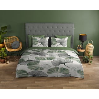 Zelena/krem pamučna posteljina za krevet za jednu osobu 140x200 cm – Good Morning