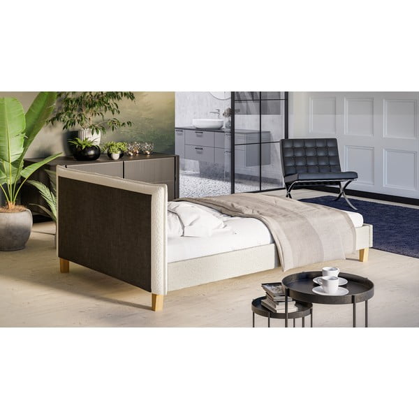 Krem tapecirani bračni krevet s letvičastim okvirom 140x200 cm Tina - Ropez-image-3