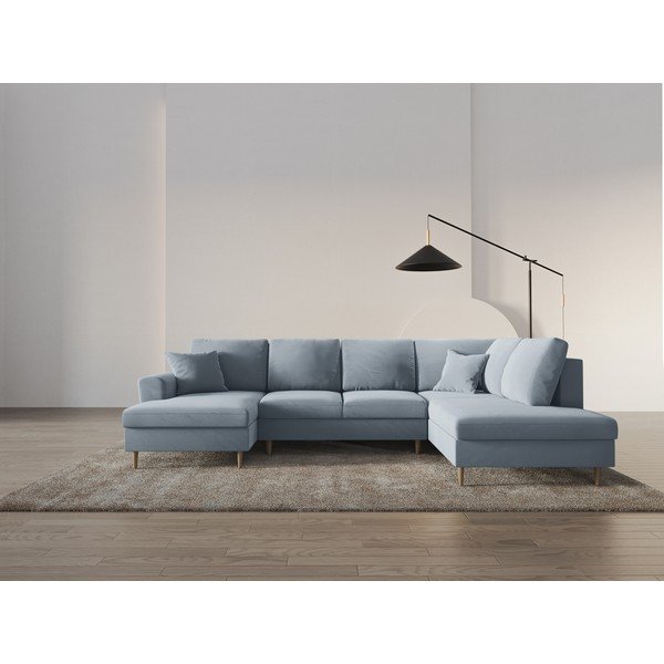 Svijetlo plava baršunasti sklopiva/s prostorom za odlaganje kutna garnitura (s desnim kutom/u obliku slova "U") Kyoto – Cosmopolitan Design-image-2