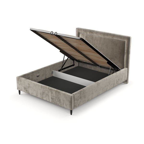 Bež tapecirani bračni krevet s prostorom za pohranu s podnicom 140x200 cm Baleine – Maison de Rêve-image-4