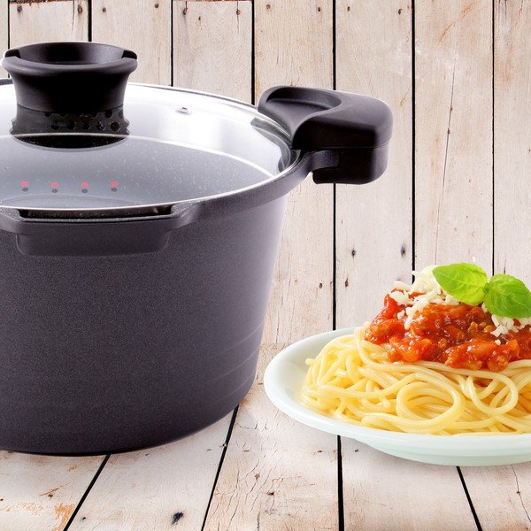 Hrnec s nepřilnavým povrchem Pfluon Granit se skleněnou poklicí Orion Pasta Grande, 5,5 l-image-1