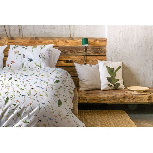 Bijelo-zelena posteljina za krevet za jednu osobu od pamučnog satena 140x200 cm – Butter Kings-image-1