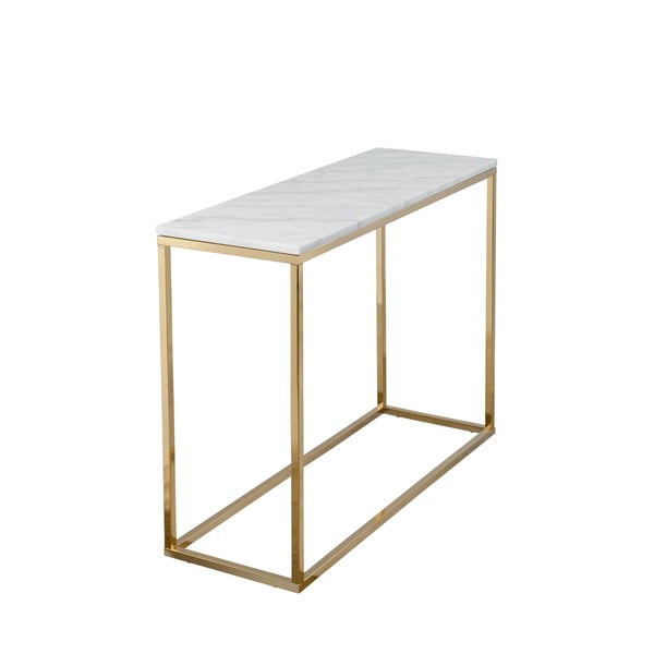 Bijeli mramorni konzolni stol sa zlatnim podnožjem RGE Marble, duljina 100 cm-image-2