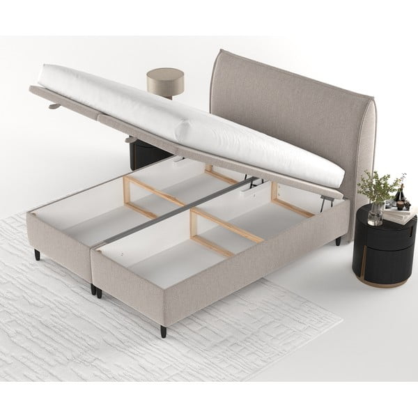 Sivi/bež tapecirani bračni krevet s prostorom za pohranu 140x200 cm Pearl – Maison de Rêve-image-4