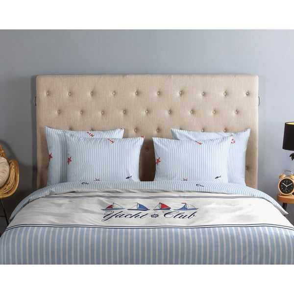 Bijela/plava pamučna posteljina za krevet za jednu osobu 140x200 cm Yachtclub – Good Morning-image-2