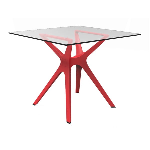 Blagovaonski stol s crvenim nogama i staklenom pločom za eksterijer Resol Vela, 90 x 90 cm