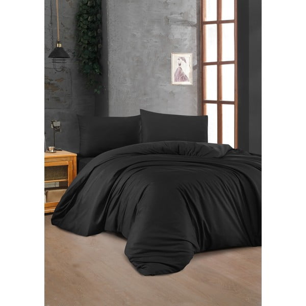 Crna pamučna posteljina za bračni krevet 200x200 cm – Mijolnir