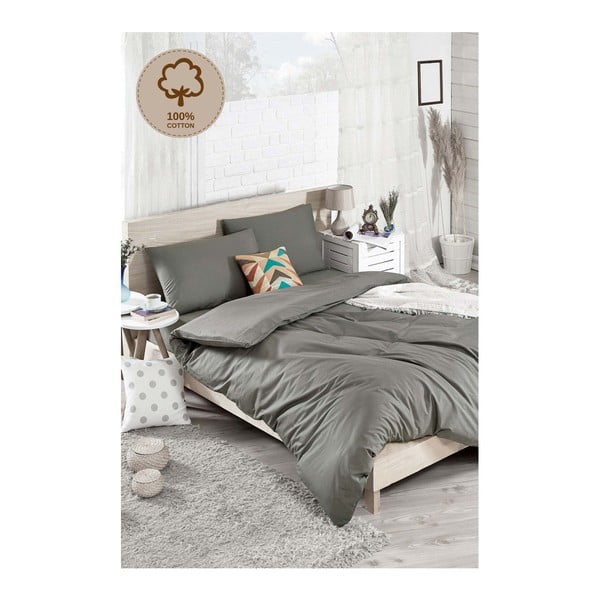 Posteljina s pamučnom posteljinom za bračni krevet Duz Boya tamno siva, 200 x 220 cm
