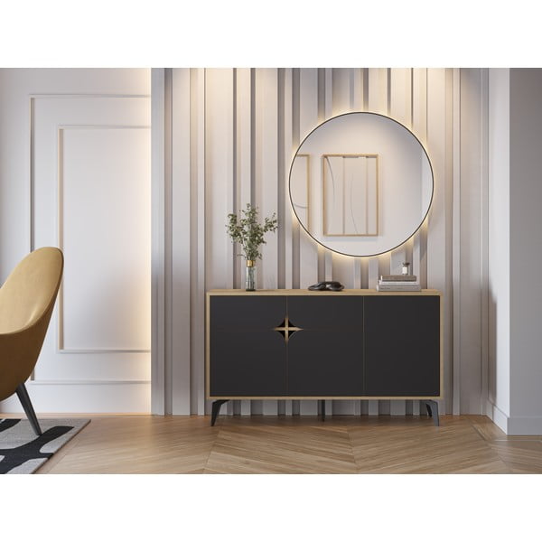 Crna/u prirodnoj boji niska komoda u dekoru hrasta 140x79 cm Nola – Marckeric-image-1