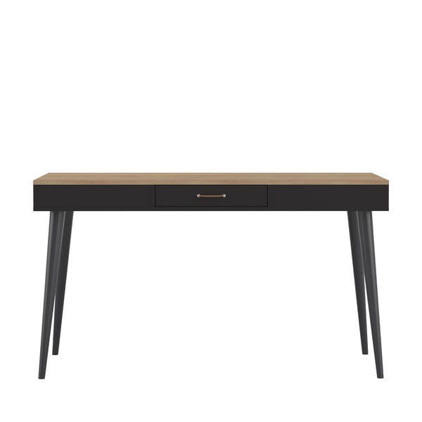 Crni radni stol s pločom u dekoru hrasta 134x59 cm - TemaHome 