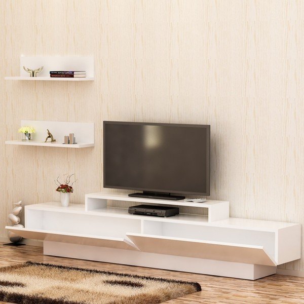 Set bijele komode za TV i 2 zidne police Lucca TV White-image-3