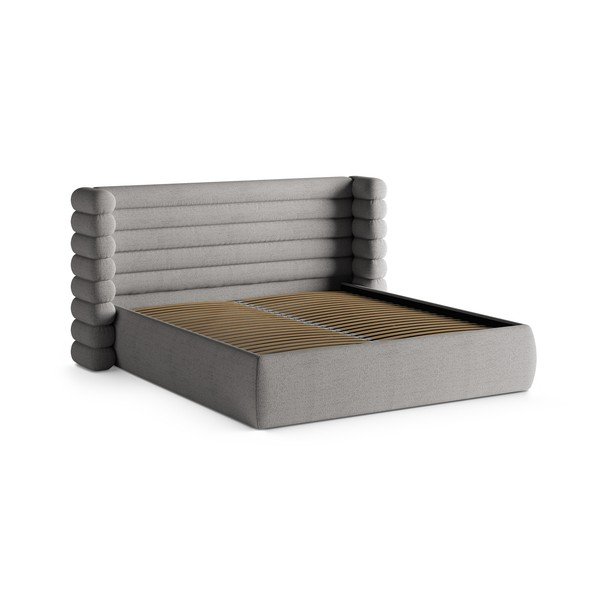 Sivi tapecirani bračni krevet s prostorom za odlaganje s podnicom 160x200 cm Mount – Micadoni -image-3