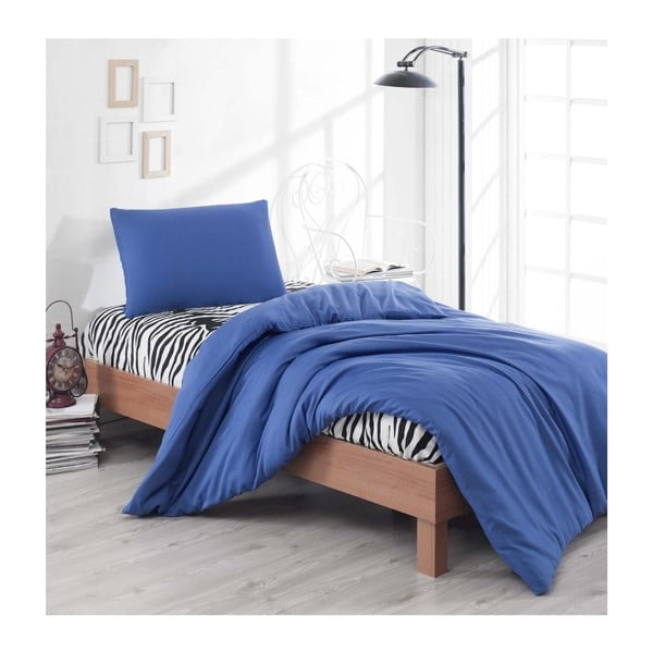 Plava posteljina s plahtama za krevet Reterro Luna, 160 x 220 cm