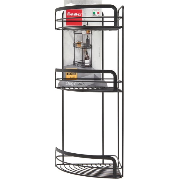 Crna troetažna kutna kupaonska polica Metaltex Origin-image-2
