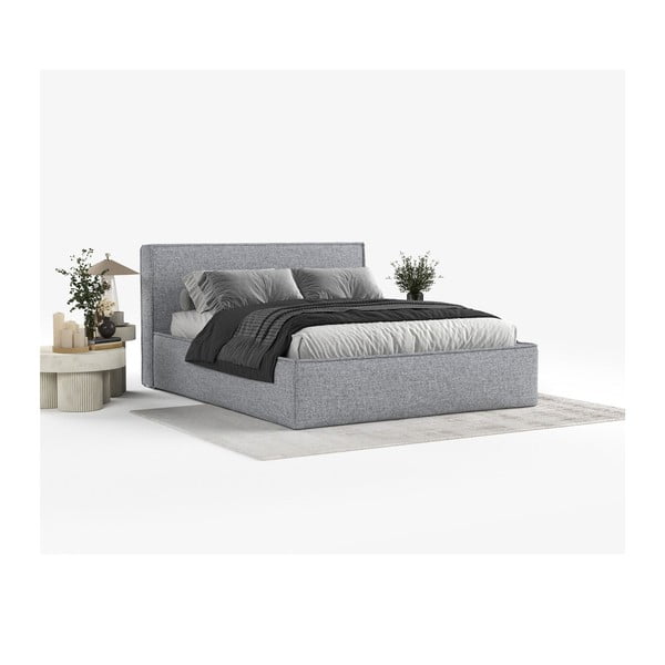 Sivi tapecirani bračni krevet s prostorom za odlaganje s podnicom 200x200 cm Lounge L – Maison de Rêve-image-1