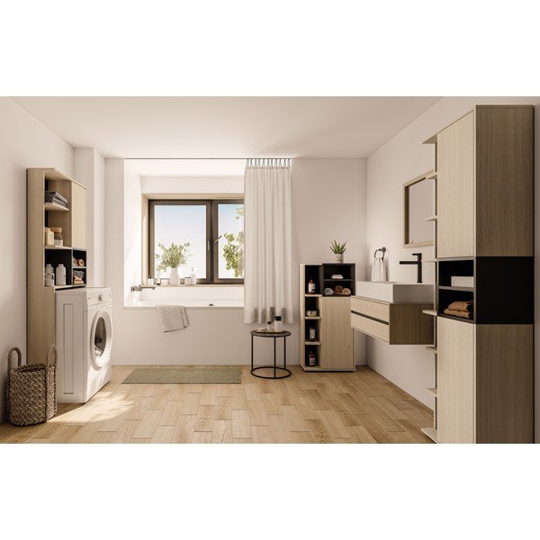 Crni visoki kupaonski ormarić u dekoru hrasta iznad perilice/wc školjke 64x179 cm Kube - TemaHome -image-1
