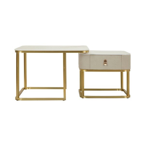 Krem/u zlatnoj boji stolići za kavu u setu 2 kom u mramornom dekoru 50x70 cm Beauty – Mauro Ferretti